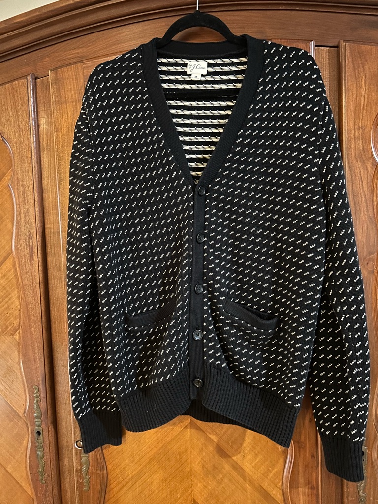 J Crew Grandpa Black & White Patterned V-Neck Cardigan Sweater Size Medium #1035